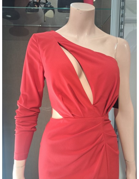 VESTIDO "ALMA"  FIESTA LARGO LISO ASIMETRICO