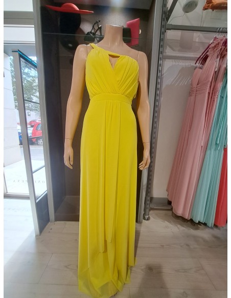 VESTIDO "HAND" LARGO LISO ASIMETRICO CUERPO PLISADO