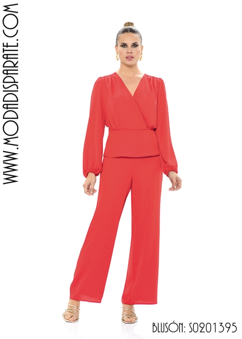 BLUSA CRUZADA MANGA LARGA FALDÓN CINTURA