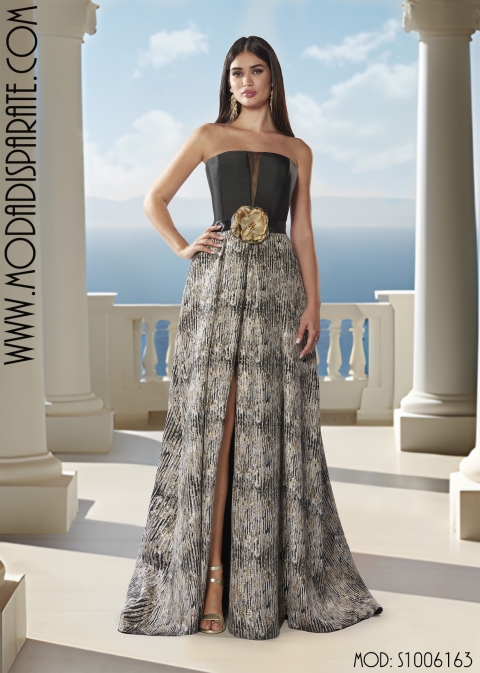 VESTIDO LARGO FIESTA JAQUARD PALABRA DE HONOR BOLERO GASA PL 2
