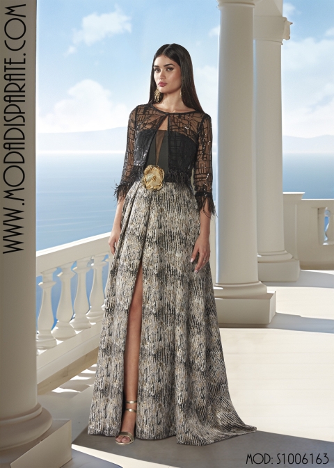 VESTIDO LARGO FIESTA JAQUARD PALABRA DE HONOR BOLERO GASA PL