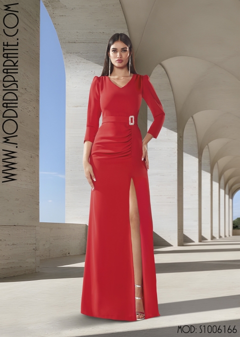 VESTIDO MADRINA LARGO M/ LARGA DRAPEADO DELANTERO FALDA