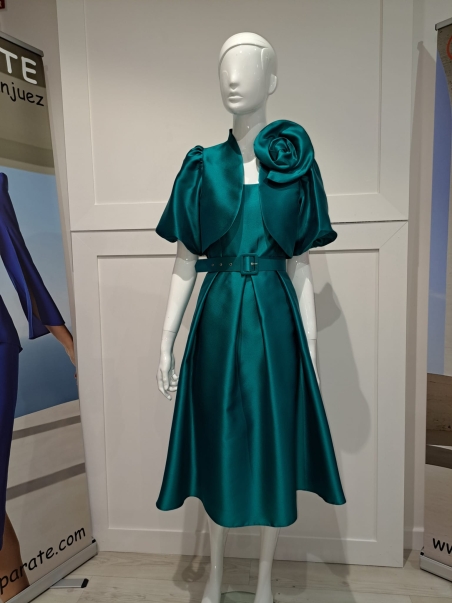 VESTIDO FIESTA MIKADO CORTO VUELO BOLERO MANGA FAROL