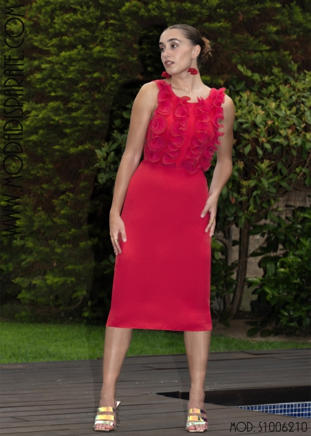 VESTIDO FIESTA CORTO S/M VOLANTES CHORRERAS DELANTERO CUERPO