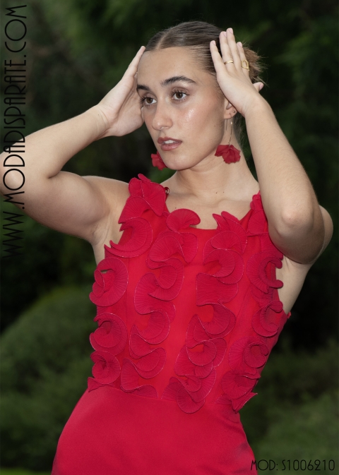 VESTIDO FIESTA CORTO S/M VOLANTES CHORRERAS DELANTERO CUERPO 2
