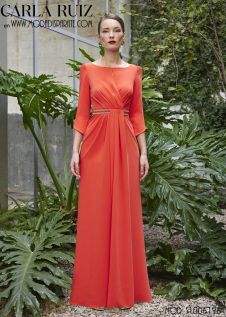 VESTIDO MADRINA LARGO MANGA FRAN.ESPALDA PICO ADORNO CIN STR