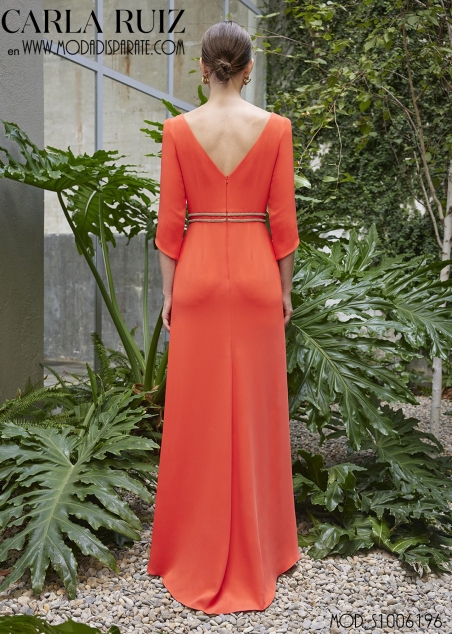 VESTIDO MADRINA LARGO MANGA FRAN.ESPALDA PICO ADORNO CIN STR
