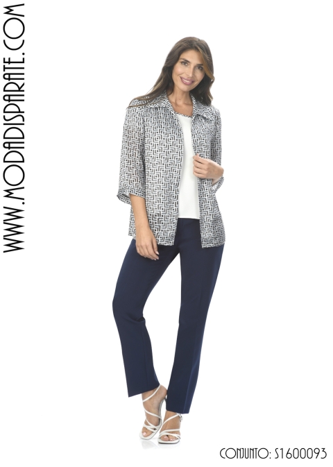 CJTO.TRES PIEZAS PANTALON Y TOP LISO BLUSON ESTAMPADO