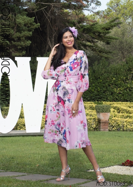 VESTIDO MIDI ESTAMPADO MANGA LARGA FALDA EVASE