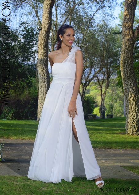 VESTIDO LARGO NOVIA UN HOMBRO CON FLOR