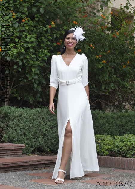 VESTIDO LARGO NOVIA MANGA CODO FAJIN HEBILLA