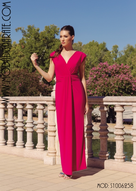 VESTIDO LARGO LISO PUNTO S/ MANGAS ESCOTE CRUZADO