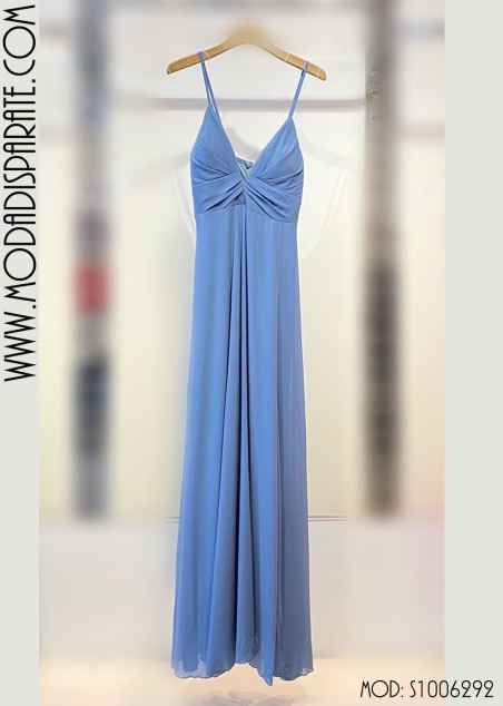 VESTIDO LARGO GASA ESCOTE ABIERTO DOBLE FALDA
