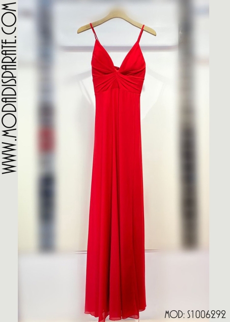 VESTIDO LARGO GASA ESCOTE ABIERTO DOBLE FALDA