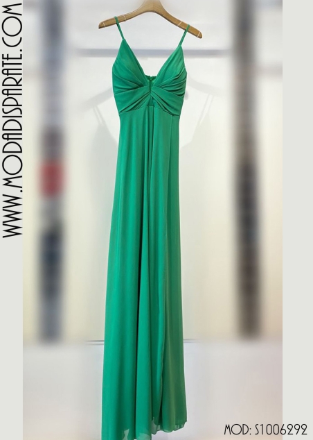 VESTIDO LARGO GASA ESCOTE ABIERTO DOBLE FALDA