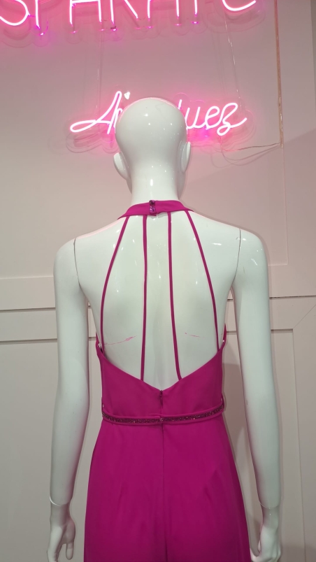 MONO ESCOTE HALTER ESPALDA CON TIRAS CINTURÓN PEDRERIA