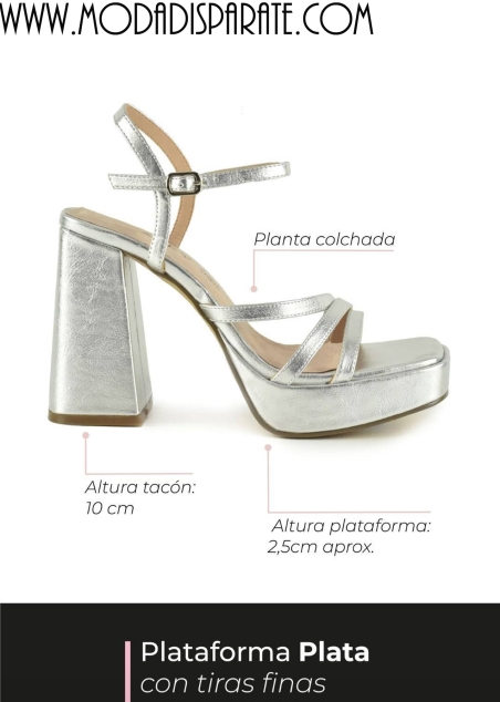 SANDALIA"11 CM TACON3,5CM PLATAFORMA"TIRAS METALIZADAS PLANT